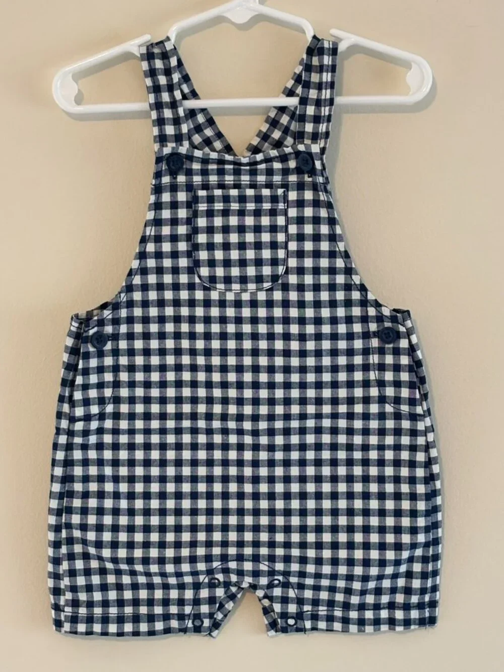 Carters Child of Mine Boys Navy Gingham Shortall Overalls 18M